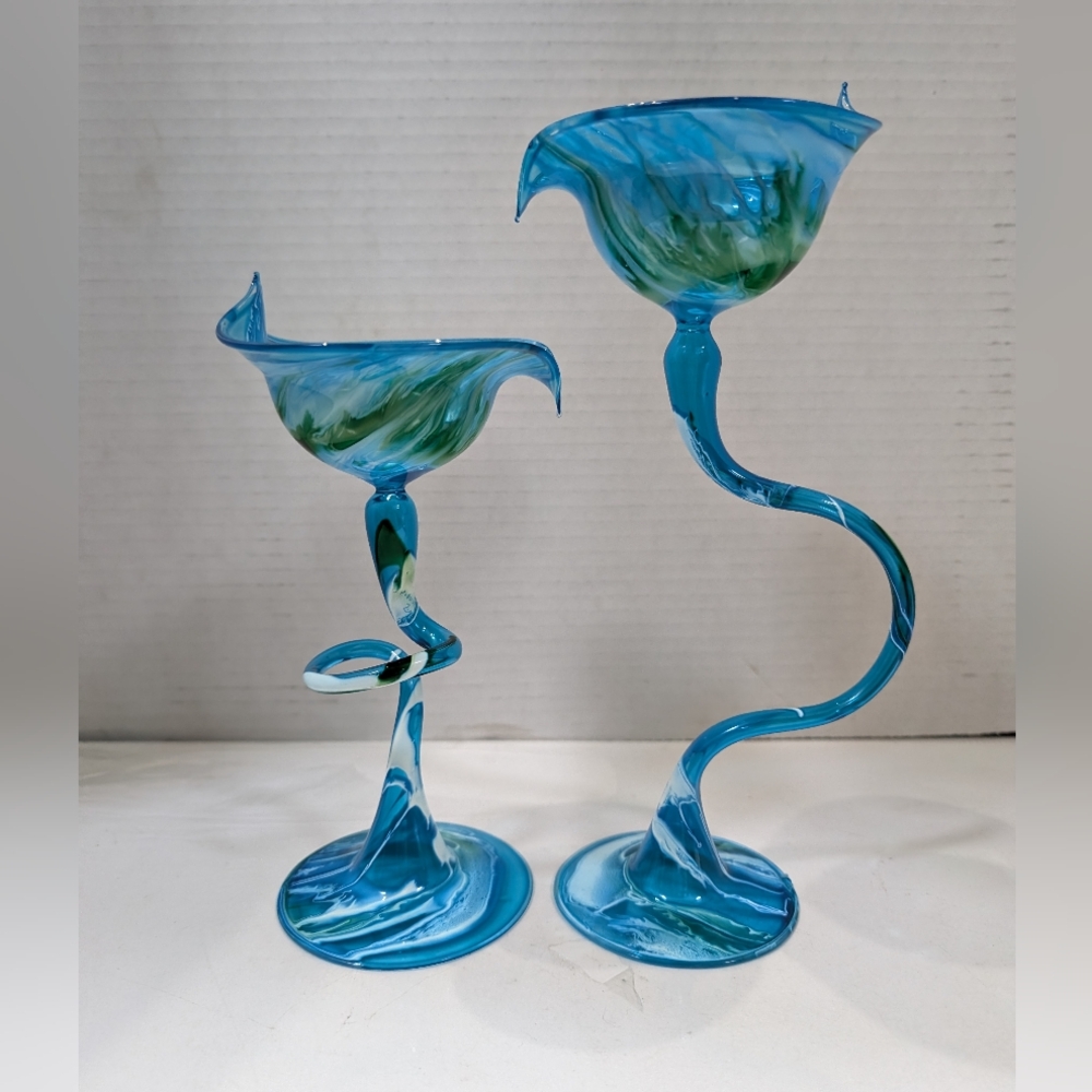 Vintage Hand Blown Glass Flame Glow by Penco Pair of 2 Candlesticks - Picture 6 of 8
